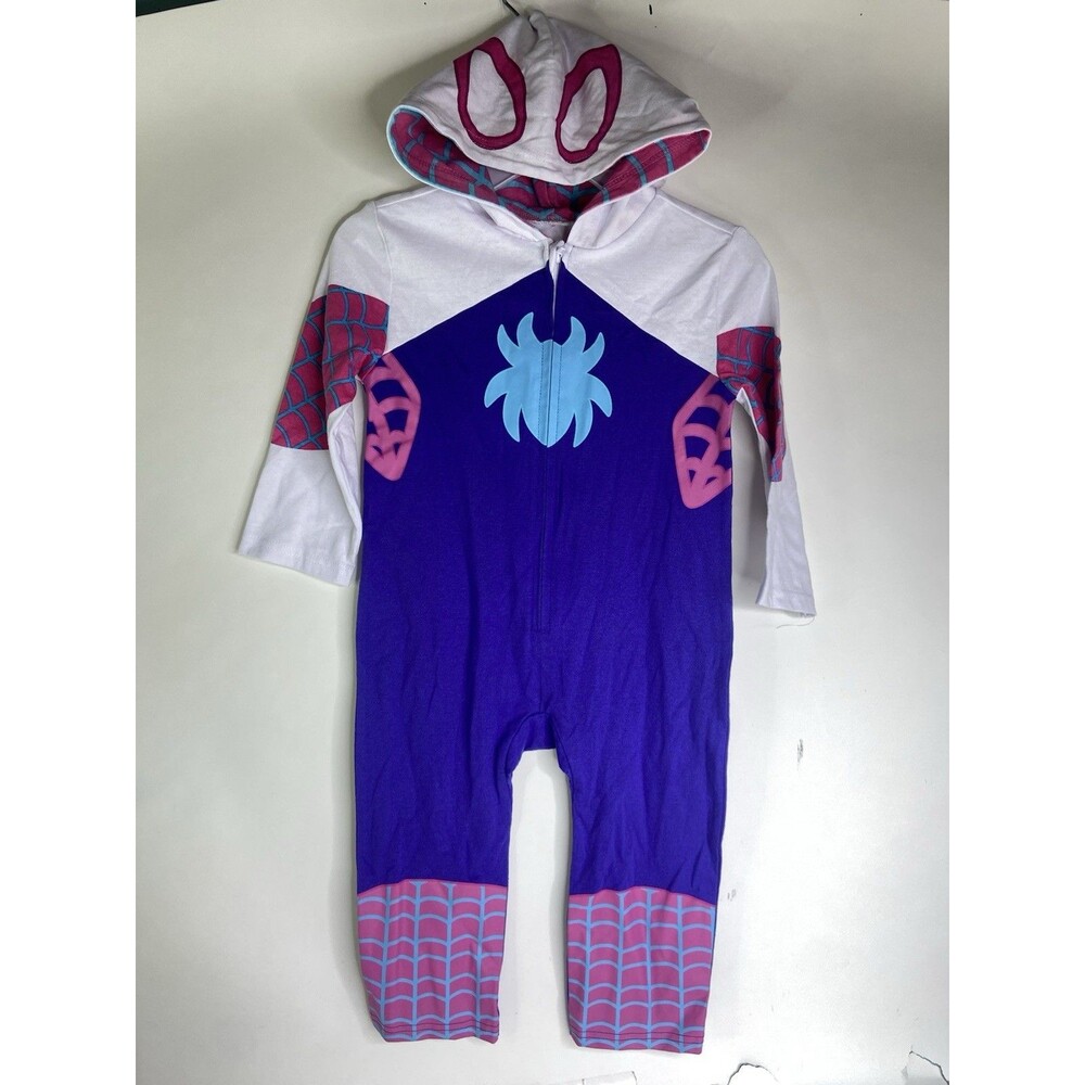 Marvel Ghost Spider Gwen One Piece Zip Hooded Cosplay Coverall Romper Girls 3T